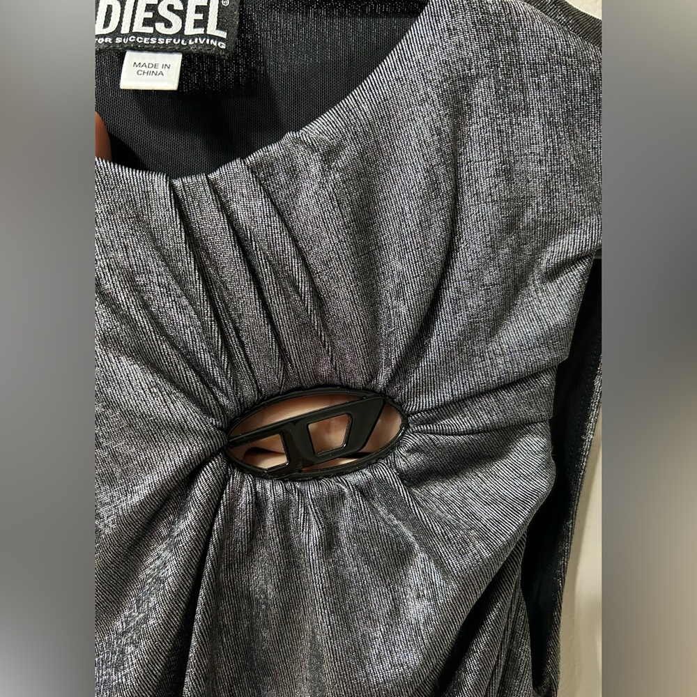 NEW Diesel Logo Mine Dress, metallic grey/ Size S